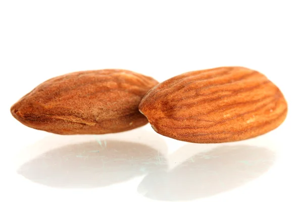 Tasty almonds nuts, isolated on white — Stock Photo, Image