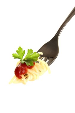 beyaz zemin üzerine çatal yakın çekim üzerinde leziz spagetti