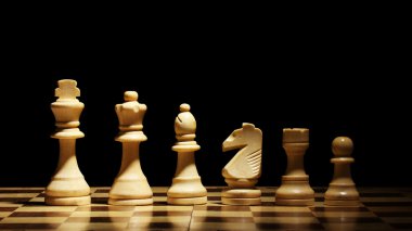 satranç tahtasının üzerine siyah izole satranç taşları ile