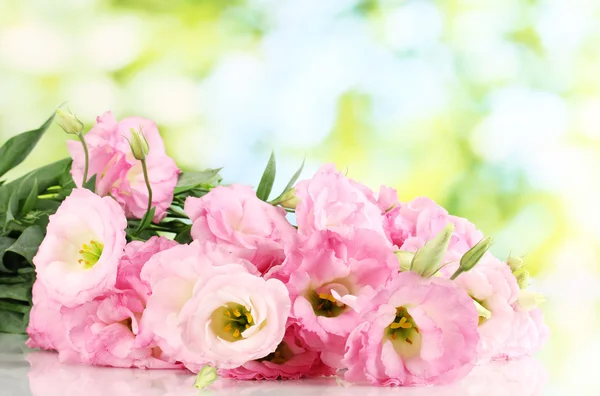 Bouquet of eustoma flowers, on green background — Stock Photo, Image