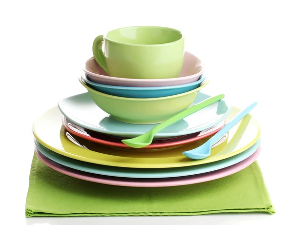 다채로운 접시 냅킨 흰색 절연 — 스톡 사진