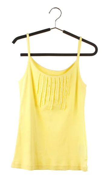 Woman's yellow top on a hanger isolated on white — Stock Photo, Image