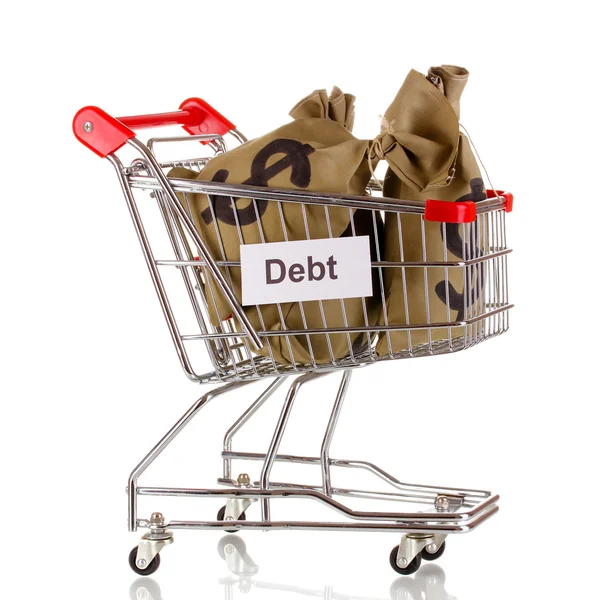 Bolsas con dinero en carretilla aisladas en blanco — Foto de Stock