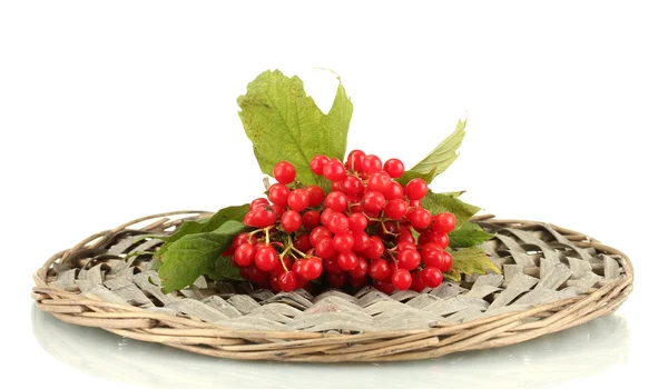 Rijp viburnum op een rieten mat geïsoleerd op wit — Stockfoto