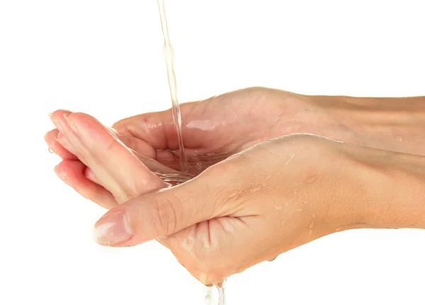 Tvätta händerna på vit bakgrund närbild — Stockfoto