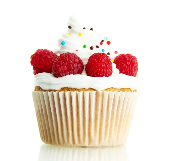 Tasty cupcake with berries, isolated on white — Stock Photo, Image