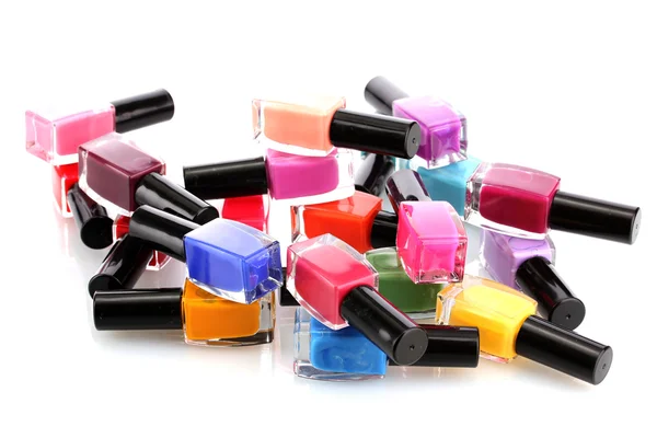 Group of bright nail polishes isolated on white — Stock Photo, Image