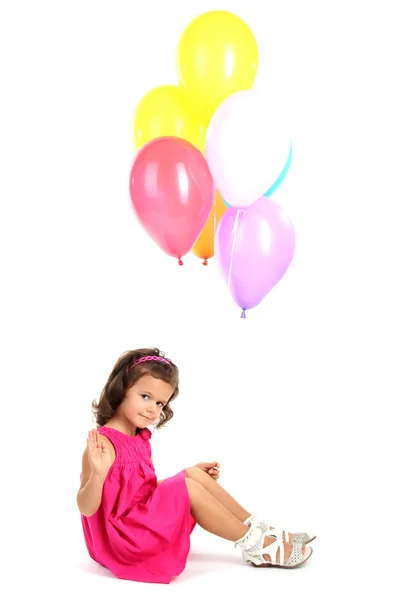 Mooi meisje met ballonnen geïsoleerd op wit — Stockfoto