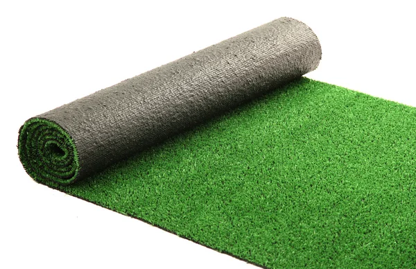 Artificial rolled green grass, isolated on white — Stock Photo, Image