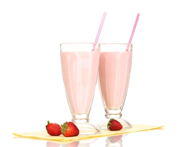 Aardbei milkshakes geïsoleerd op wit — Stockfoto