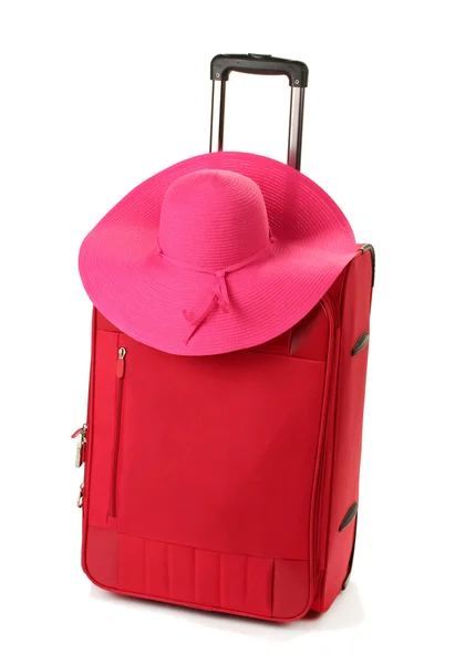 Valise rouge avec femme — Photo