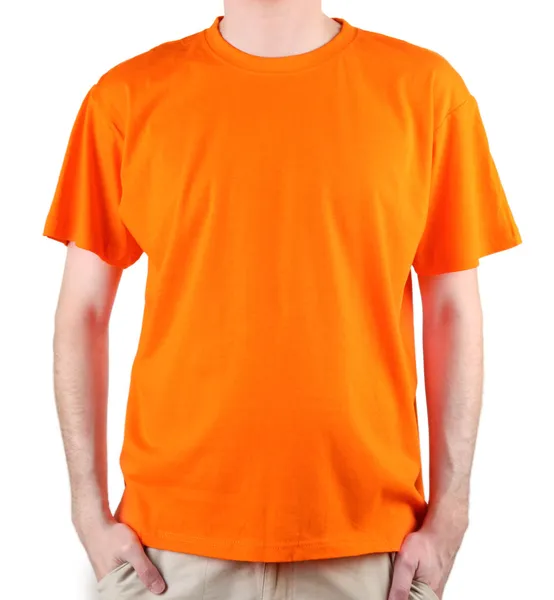 Man in orange T-shirt close-up — Stock Photo, Image