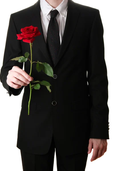 Man holding rose close-up — Stock Photo, Image