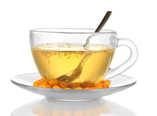Buckthorn broth in a glass cup isolated on white — Stock Photo, Image