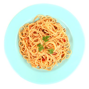 İtalyan spagetti plaka üzerinde beyaz izole