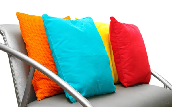 Colorful pillows on couch isolated on white — Stock Photo, Image