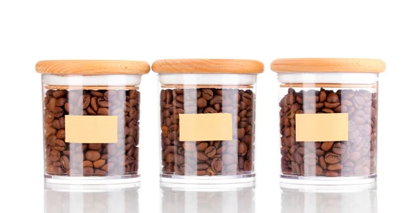 Coffee beans in jars isolated on white — Stock Photo, Image