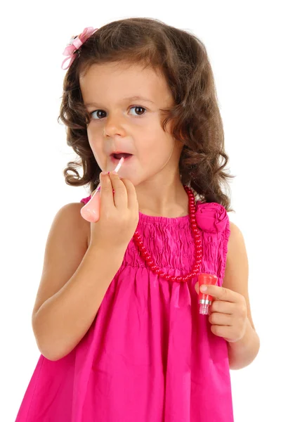 Hermosa niña haciendo maquillaje aislado en blanco —  Fotos de Stock