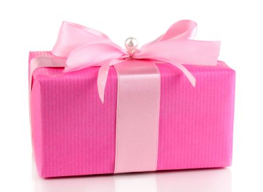 fiyonklu üzerinde beyaz izole renkli pembe hediye