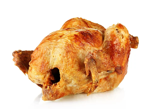 Pollo asado entero aislado en blanco — Foto de Stock