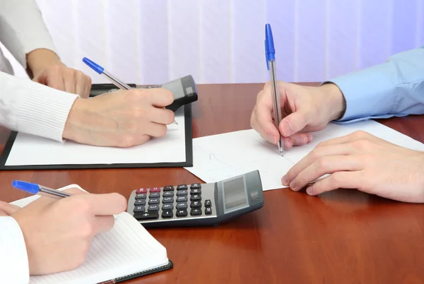 Close up of business hands during teamwork — Stock Photo, Image