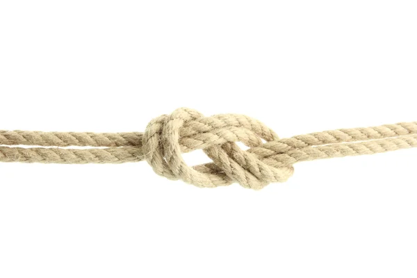 Corda con nodo, isolata su bianco — Foto Stock
