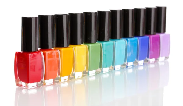 Group of bright nail polishes isolated on white — Stock Photo, Image