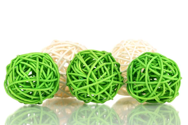 Wicker bamboo balls isolated on white — Stock Photo, Image
