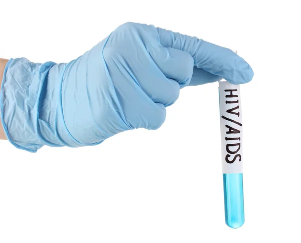 Test tube labeled HivAids isolated on white — Stock Photo, Image