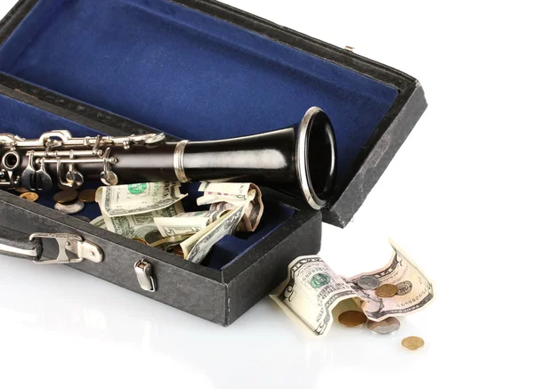 Musical instrument with money isolated on white — Stock Photo, Image