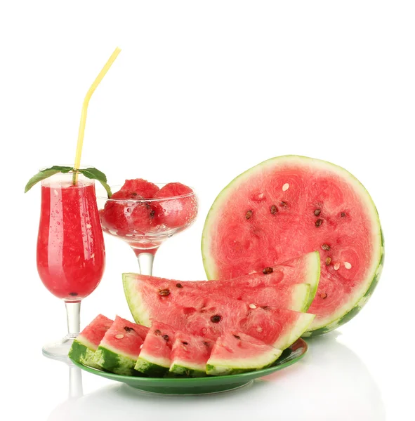 Erfrischende Desserts aus Wassermelone isoliert auf weiß — Stockfoto