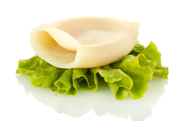 Boiled squid with lettuce isolated on white — Stock Photo, Image