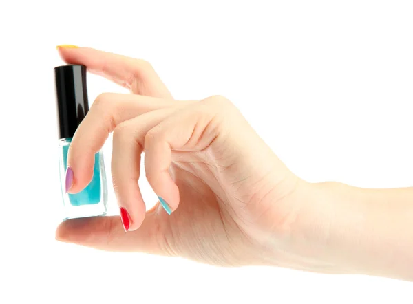 Mano de mujer con esmalte de uñas aislado en blanco —  Fotos de Stock