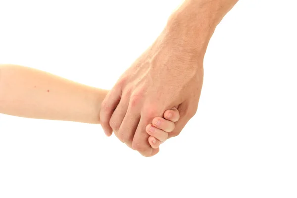 Barn och mannen händerna isolerade på vit — Stockfoto