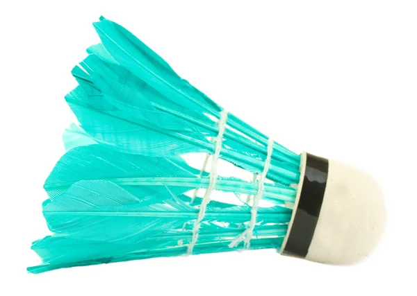 Azul pena shuttlecock isolado no branco — Fotografia de Stock