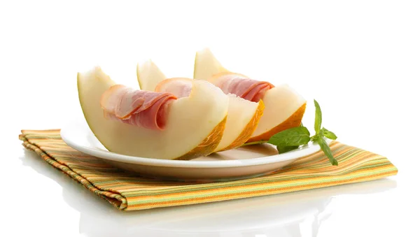 Szynka Parmeńska i melon na białym tle — Zdjęcie stockowe