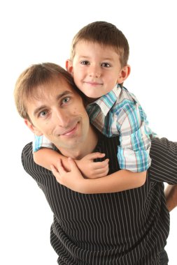 Baba ve oğlu üzerine beyaz izole portre