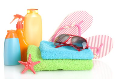 parlak plaj aksesuarları, üzerinde beyaz izole