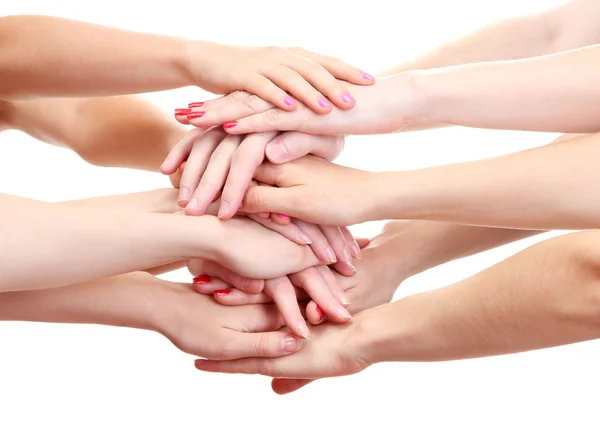 Group of young's hands isolated on white — Stock Photo, Image