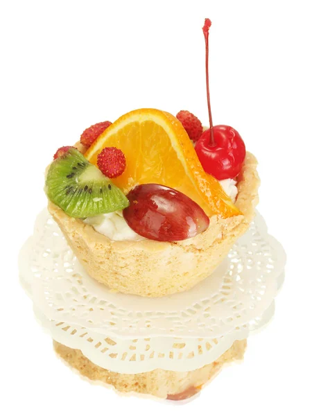 Sweet cake with fruits isolated on white — Stock Photo, Image