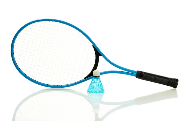 Badminton racket and shuttlecock isolated on white — Stock Photo, Image