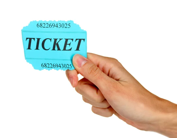 Mano della donna in possesso di un biglietto colorato su sfondo bianco primo piano — Foto Stock