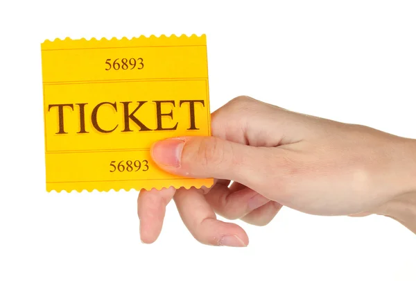 흰색 배경 클로즈업에 다채로운 티켓을 소지 하는 여자의 손 — 스톡 사진