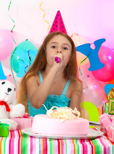 Little beautiful girl celebrate her birthday Stock Photo