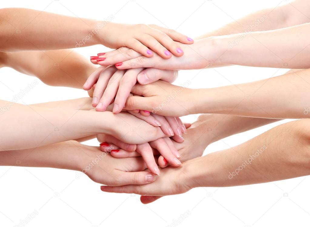 Group of young's hands isolated on white