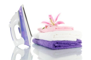 lily ve üzerinde beyaz izole elektrik demir elbise yığını