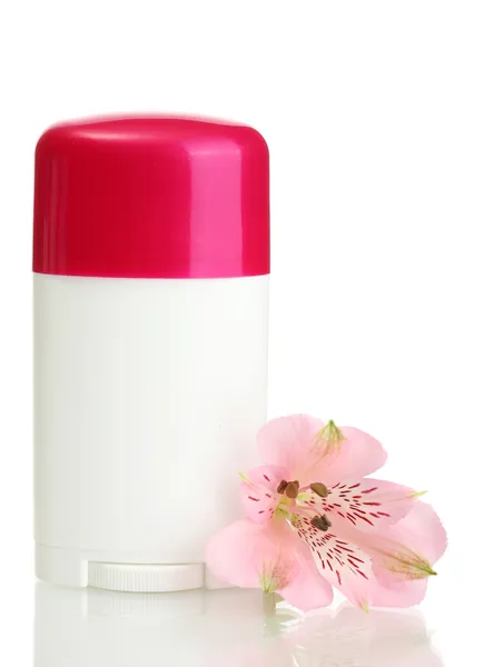 Deodorante con fiore isolato su bianco — Foto Stock