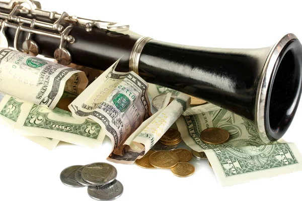 Musical instrument with money isolated on white — Stock Photo, Image