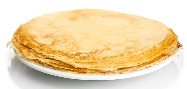 Delicious pancakes on plate isolated on white — Stock Photo, Image