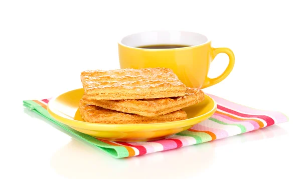 Tasse de café et biscuits isolés sur blanc — Photo